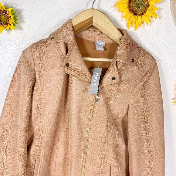 Chico’s NWT Faux Suede Elongated Moto Zippered Pink Jacket Size 1 Or Med Womens - Picture 8 of 16